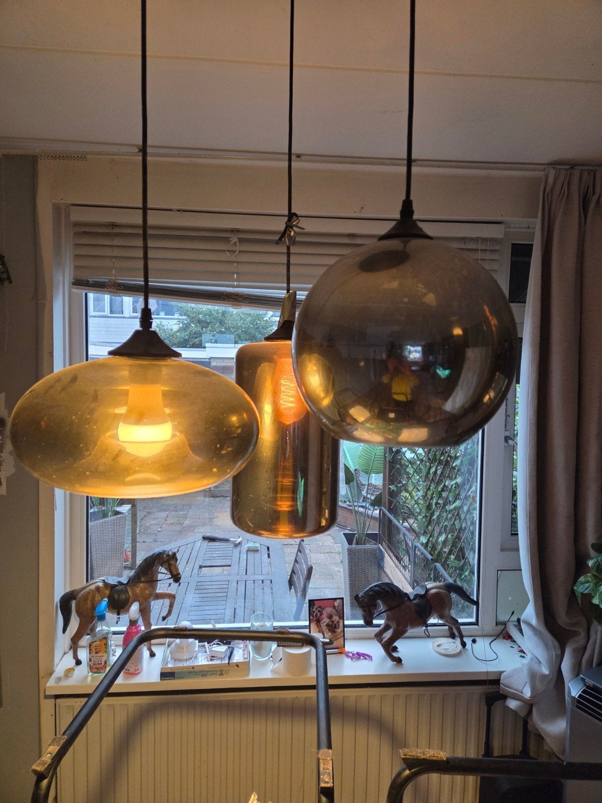 Glazen hanglampen set - 3 stuks, Ophalen of Verzenden, Gebruikt, Glas