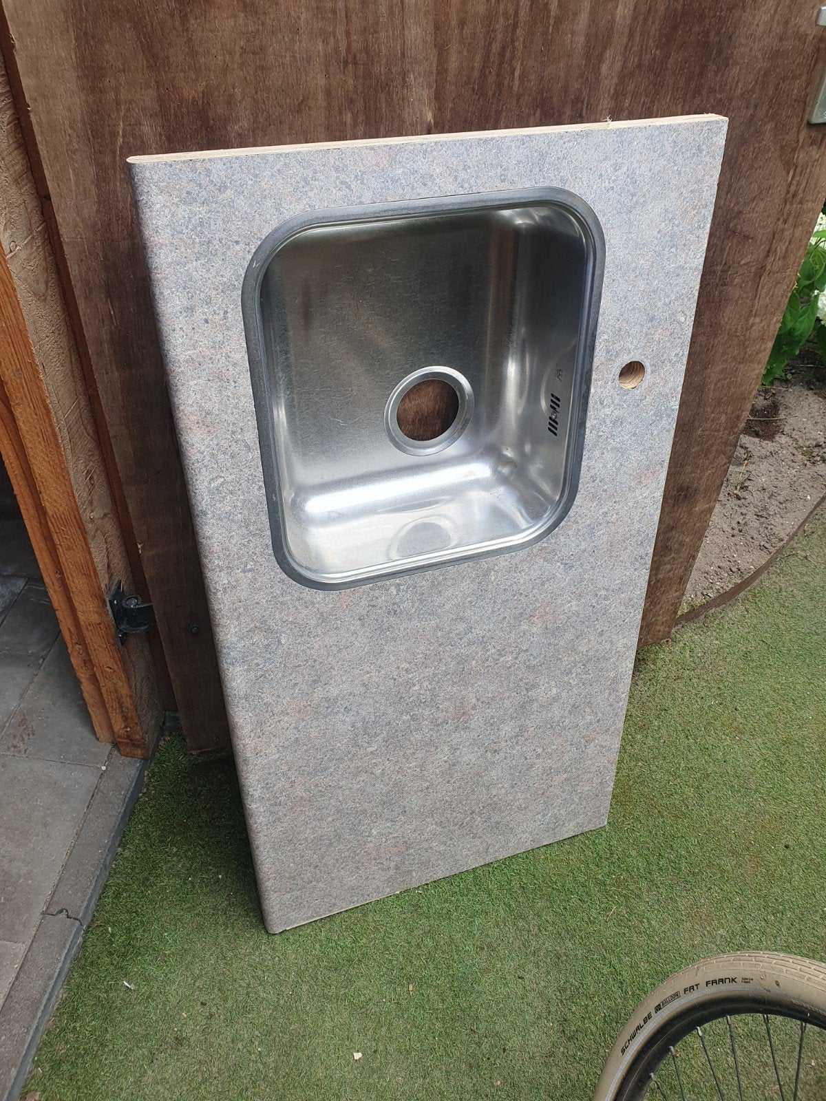 Aanrechtblad met RVS spoelbak - 60x113 cm, Huis en Inrichting, Keuken | Keukenelementen, Ophalen, Gebruikt, 100 tot 150 cm, Grijs