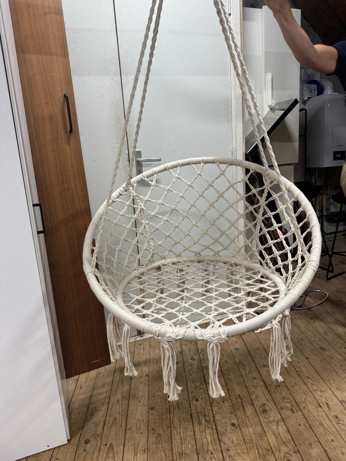 Macramé hangstoel, Ophalen, Zo goed als nieuw, Wit, Eén