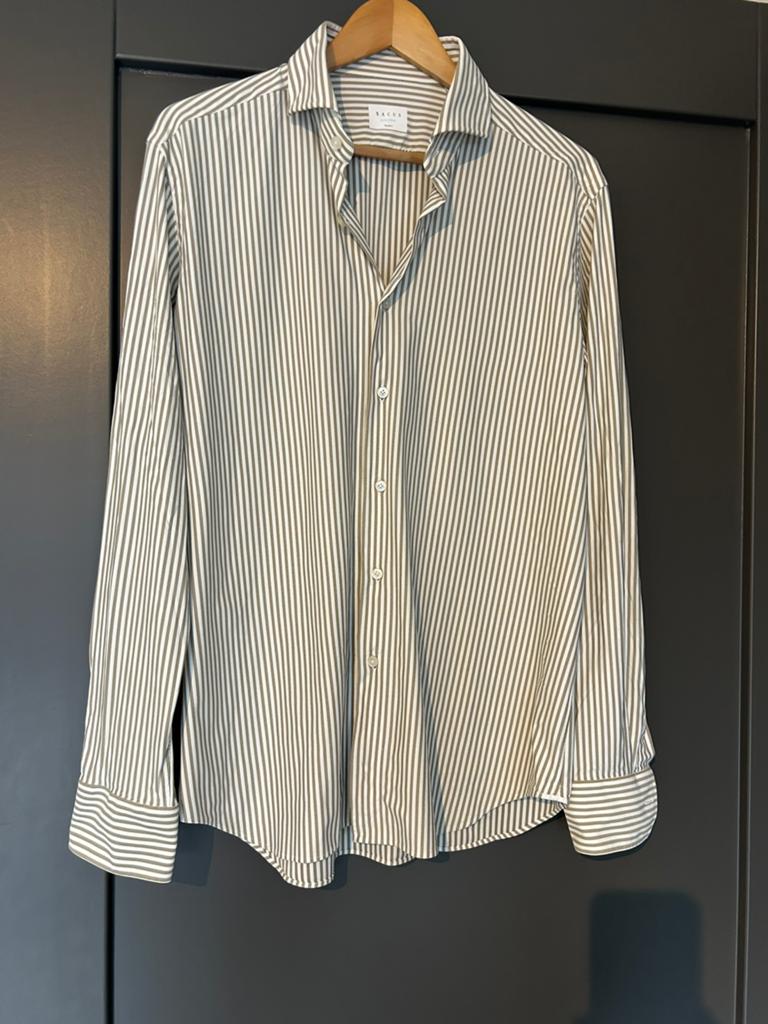 Blouse wit/bruin gesteept Xacus maat 42, Kleding | Heren, Overhemden, Verzenden, Zo goed als nieuw, Bruin, Halswijdte 41/42 (L)