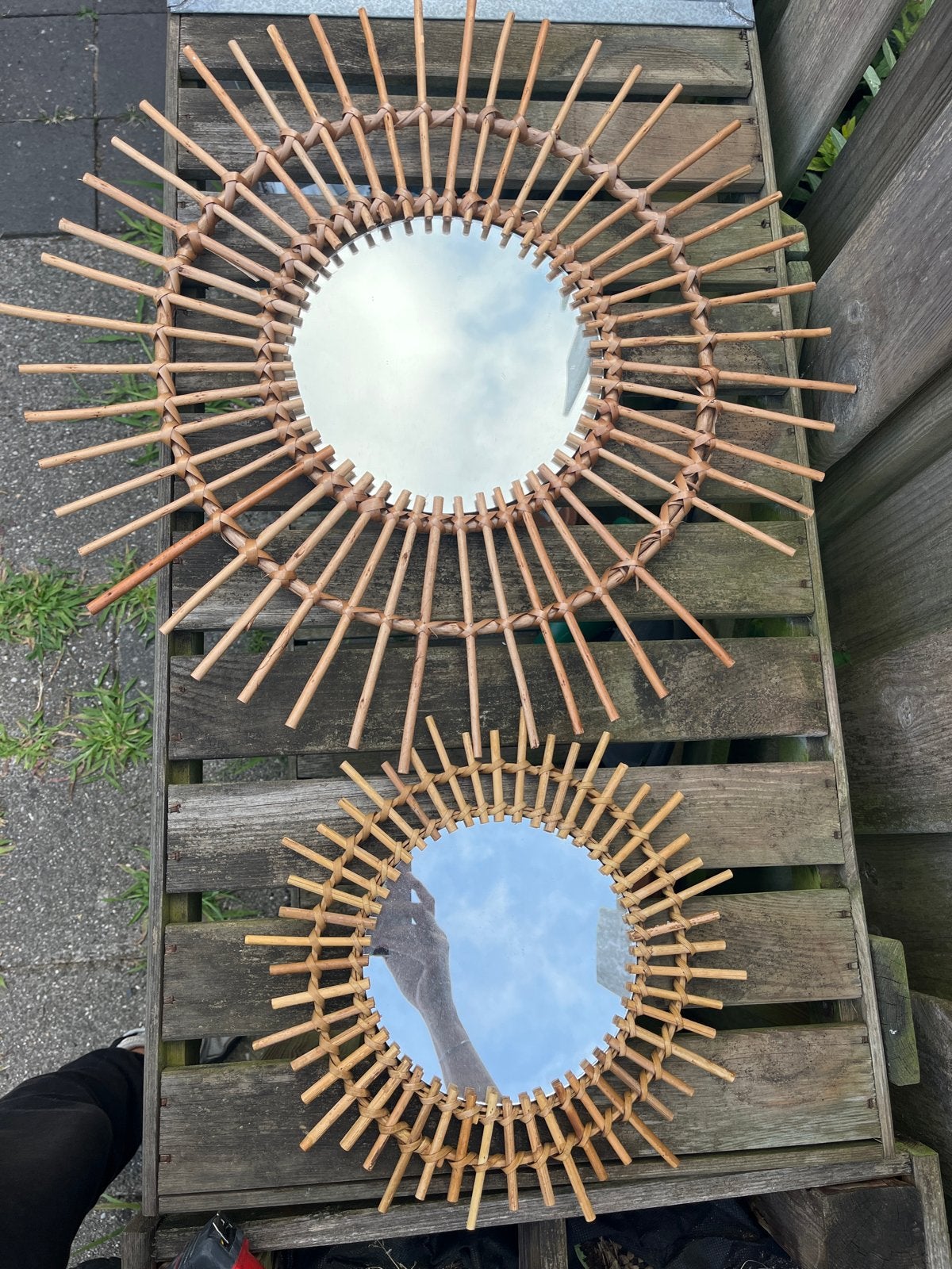 Set van 2 rotan zonnespiegel - Boheemse stijl, Rond, Ophalen of Verzenden, Zo goed als nieuw, Minder dan 100 cm