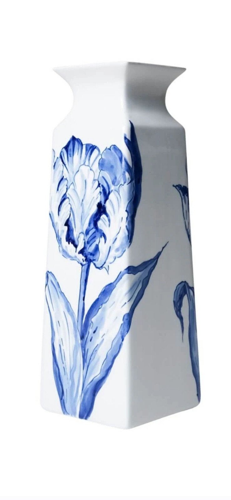 GEZOCHT: Heinen Delfts Blauw vierkant vaasje tulp of madelie, Ophalen of Verzenden
