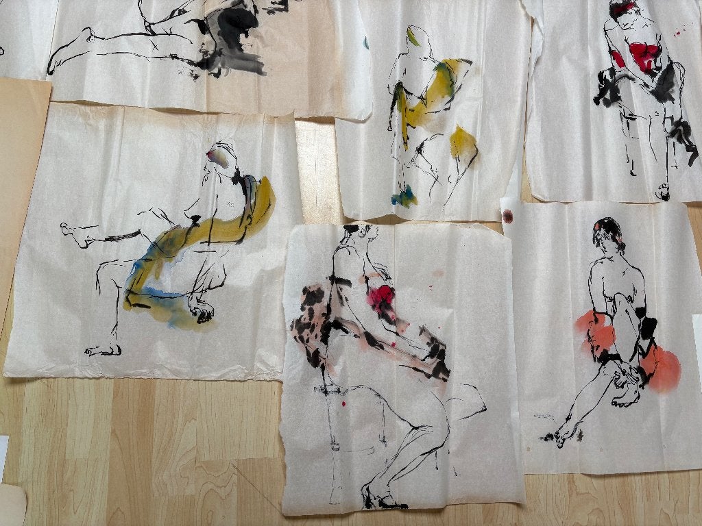 STUDIES OP PAPIER MET OA: HOUTSKOOL ...LEUK OM IN TE LIJSTEN, Ophalen of Verzenden, Minder dan 50 cm, Schilderij