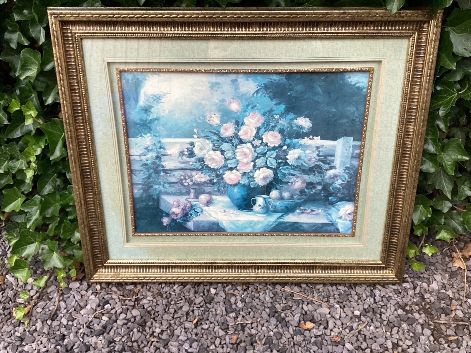 Schilderij met glazen lijst - Bloemen in vaas, 78x63 cm, Ophalen, Zo goed als nieuw, Schilder- en Tekenkunst