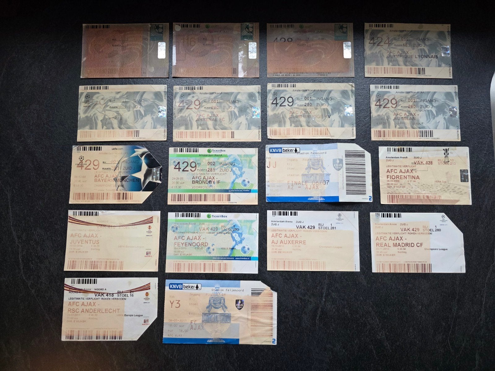 Oude kaartjes/tickets Ajax (18x), Ophalen of Verzenden, Gebruikt, Ajax, Overige typen
