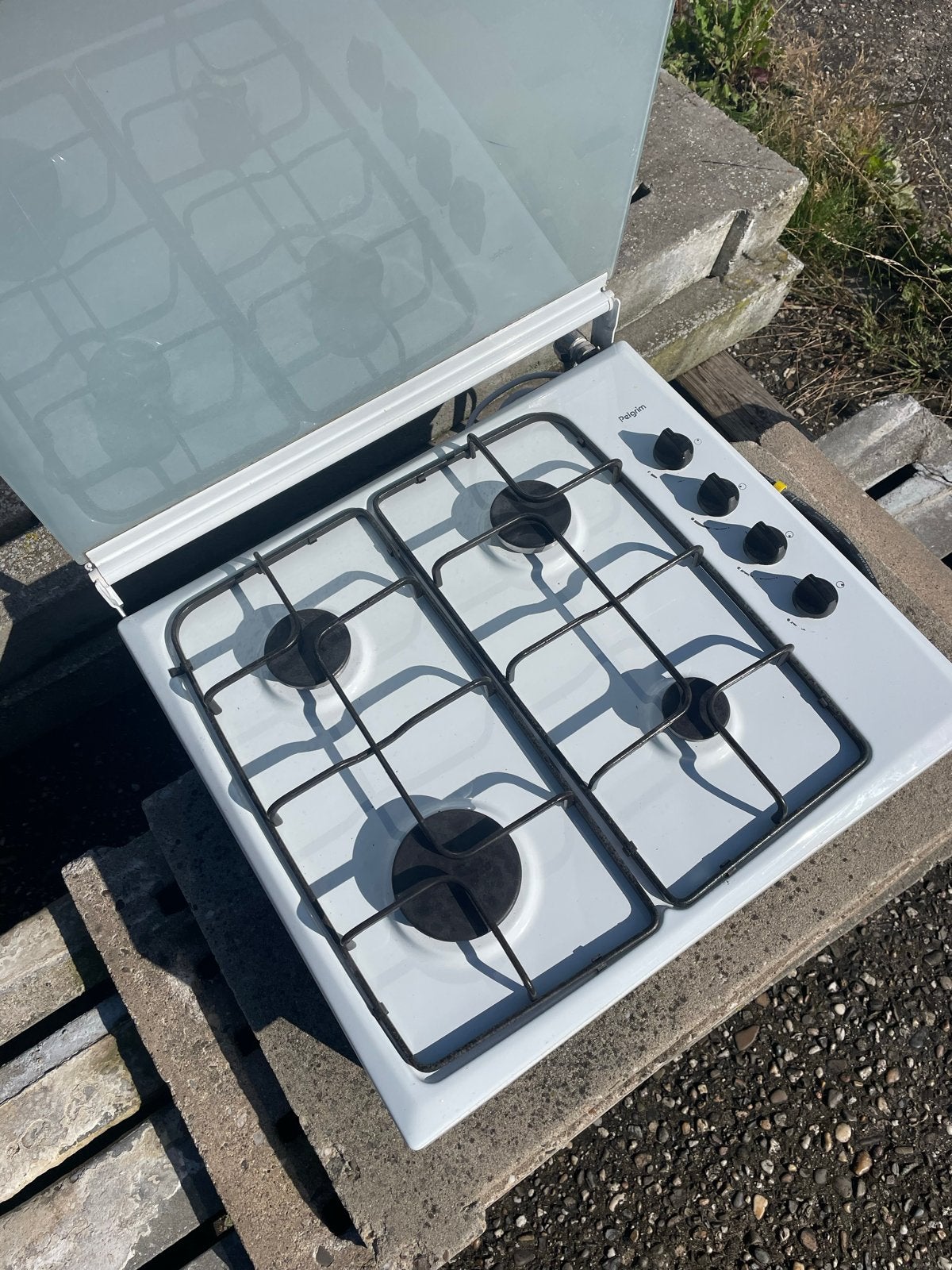 Pelgrim Gaskookplaat met 4 pitten en aansluitslang, Ophalen, Gebruikt, Minder dan 85 cm, 4 kookzones