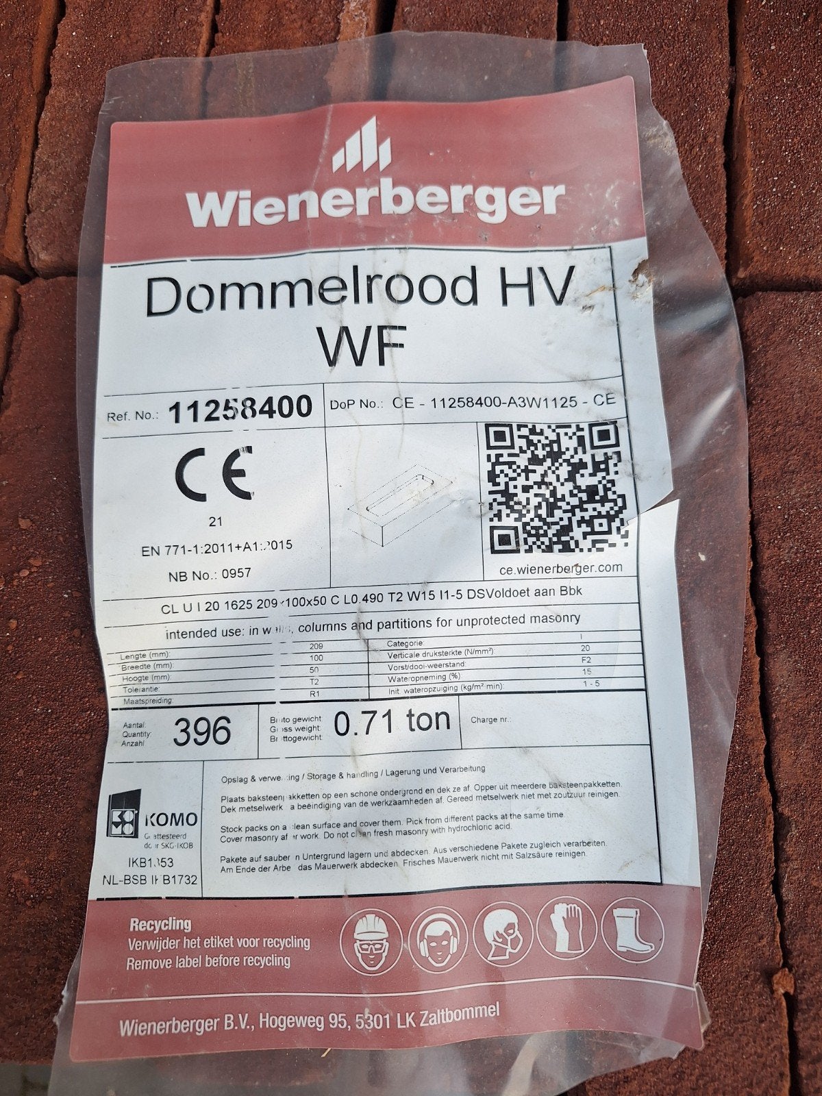 Wienerberger Dommelrood HV WF Bakstenen (411 stuks), Doe-het-zelf en Verbouw, Metselstenen, Ophalen, Nieuw, Bakstenen