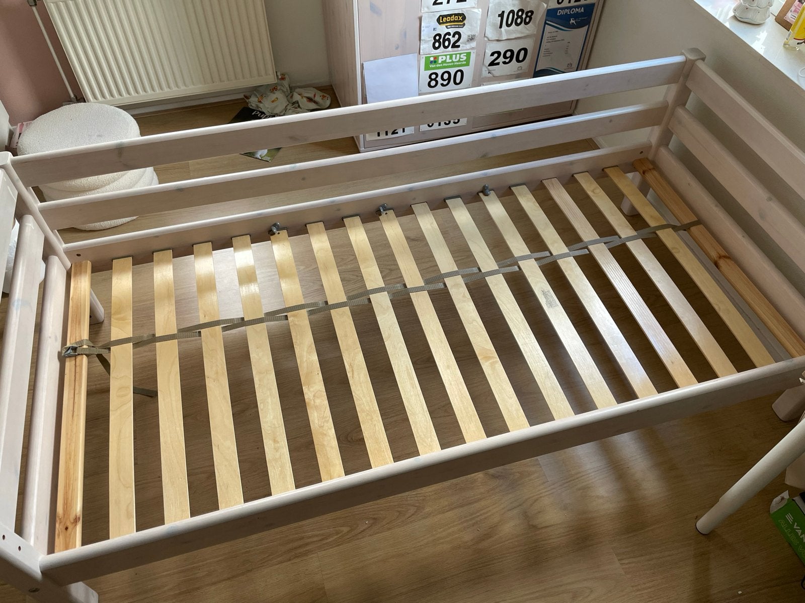 Flexa 2x eenpersoonsbed met lattenbodem - Wit hout, Ophalen, Gebruikt, 90 cm, Eenpersoons