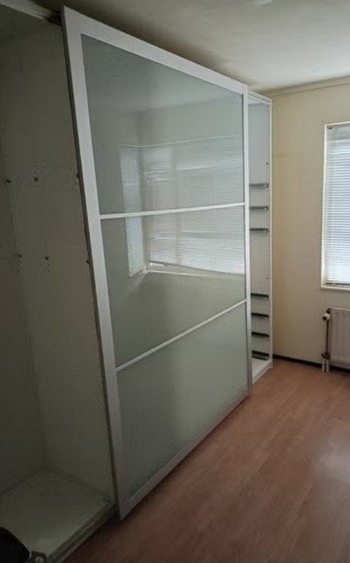 twee schuifdeuren voor Ikea Pax kast melkglas/ aluminium, Ophalen, Met deur(en), Gebruikt, 200 cm of meer