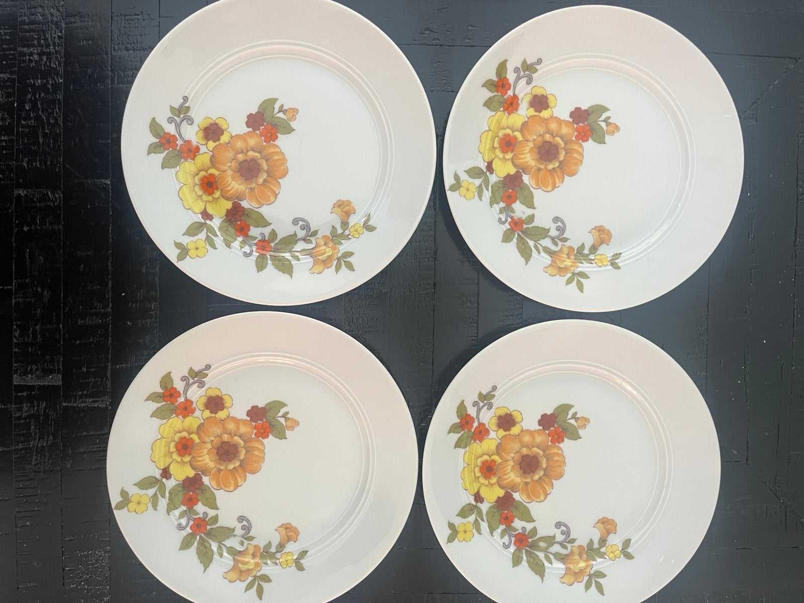 Arzberg Bavaria vintage dessertborden – set/4 bloemen 70’s, Ophalen of Verzenden, Zo goed als nieuw, Porselein