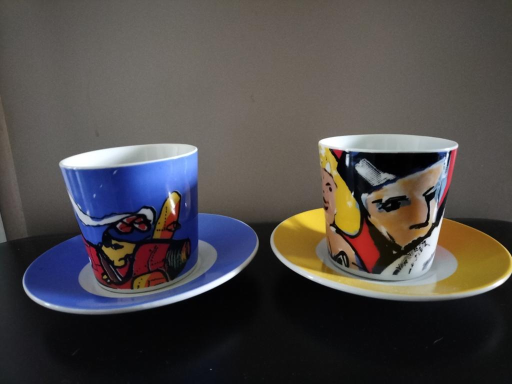 Herman Brood - Set van 2 kop en schotels, Ophalen of Verzenden, Zo goed als nieuw, Overige stijlen, Kop(pen) en/of Schotel(s)