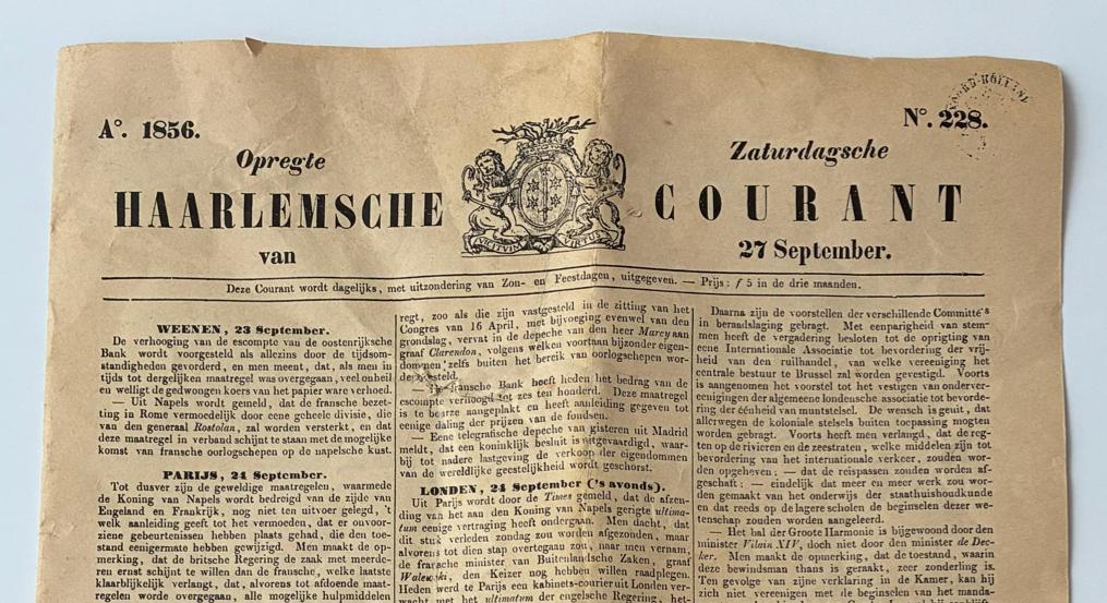 Haarlemsche Courant van 27 September 1856, Ophalen of Verzenden, Gelezen, Krant