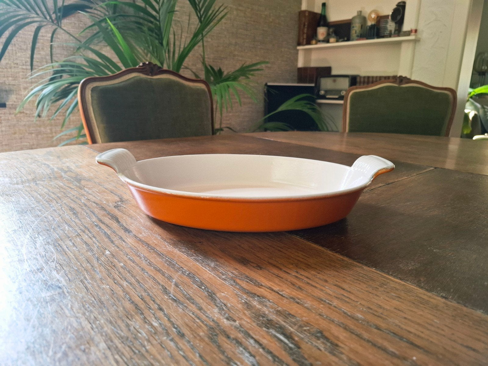 Vintage oranje Cousances ovenschaal, Ophalen of Verzenden, Metaal, Overige merken, Oranje