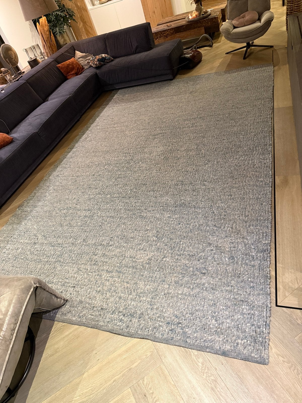 Blauw-groen wollen vloerkleed 270x414 cm, Ophalen, Gebruikt, Blauw, 200 cm of meer