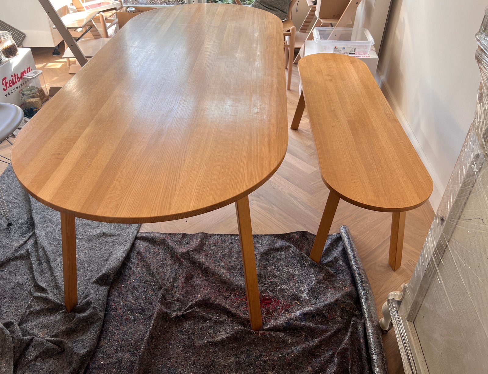 HAY Triangle Leg Table & Bench - Set Tafel & Bank, Ophalen, Gebruikt, Eikenhout, 50 tot 100 cm