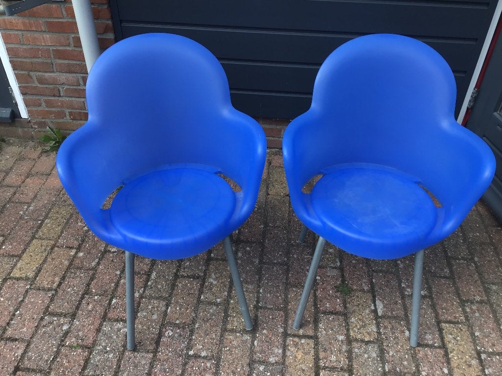 2 Gogo stoelen Italiaans design Marcello Ziliane, Huis en Inrichting, Stoelen, Ophalen, Gebruikt, Twee, Blauw