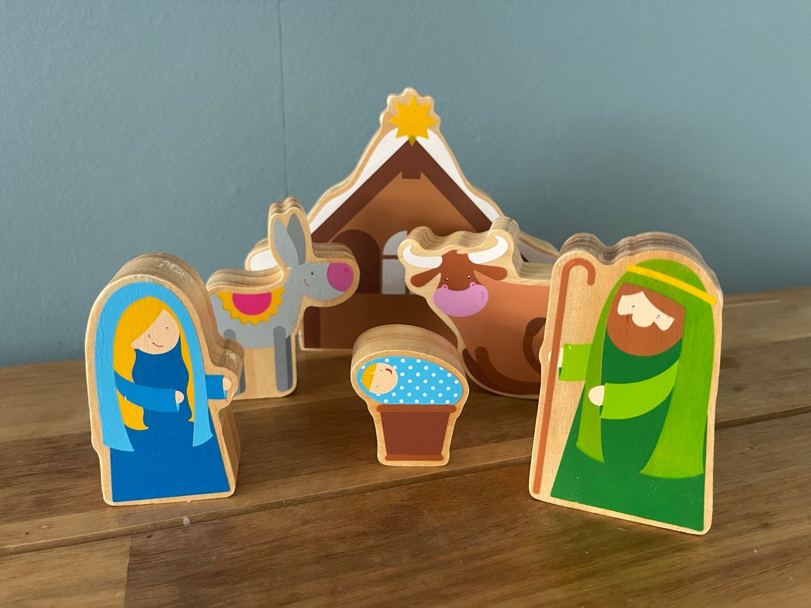 Houten kerststal - merk SunnySue - Zeven delig, Ophalen of Verzenden