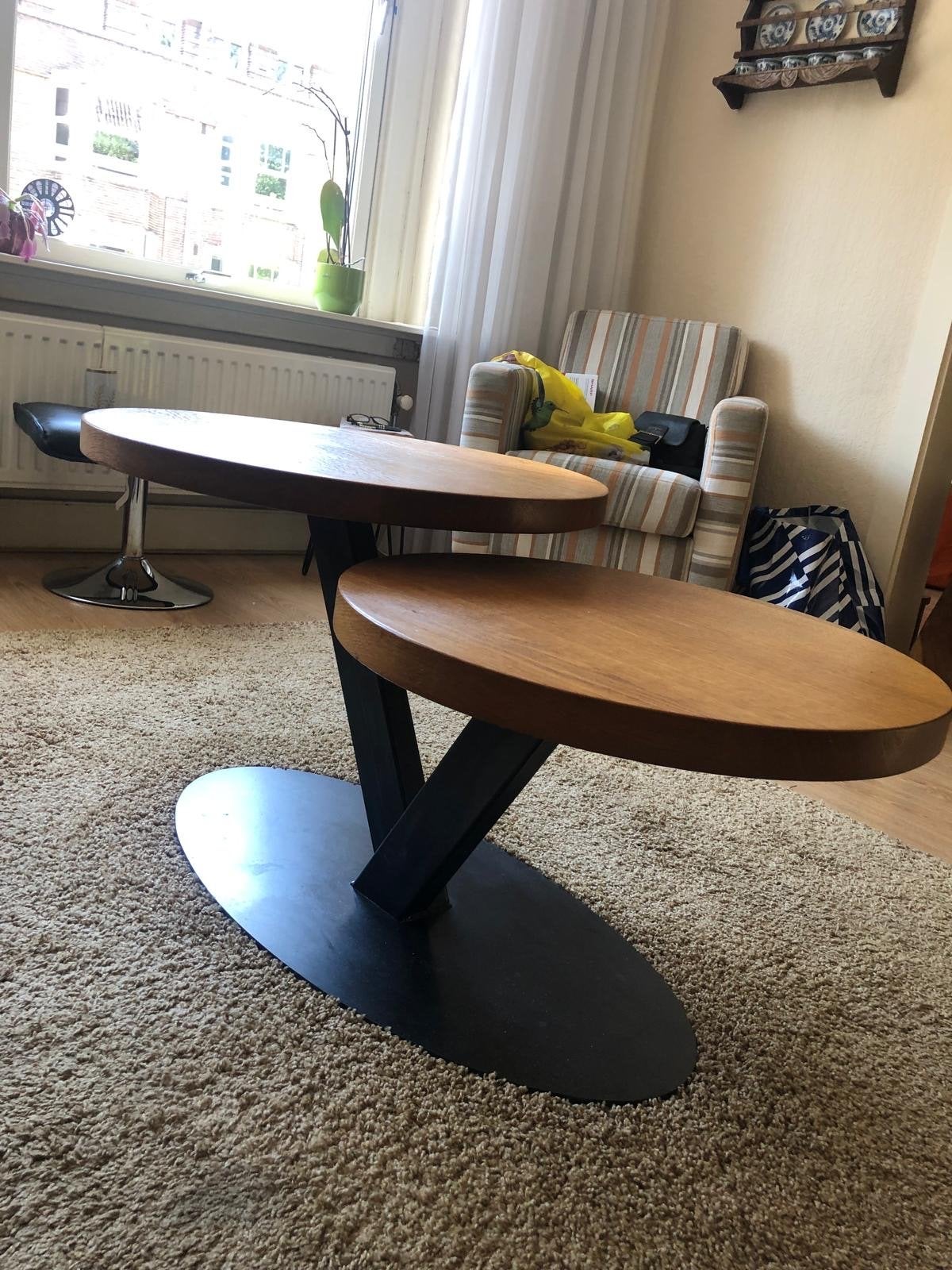 Moderne Custom made  salontafel met massief houten bladen, Ophalen, Minder dan 50 cm, Gebruikt, 100 tot 150 cm