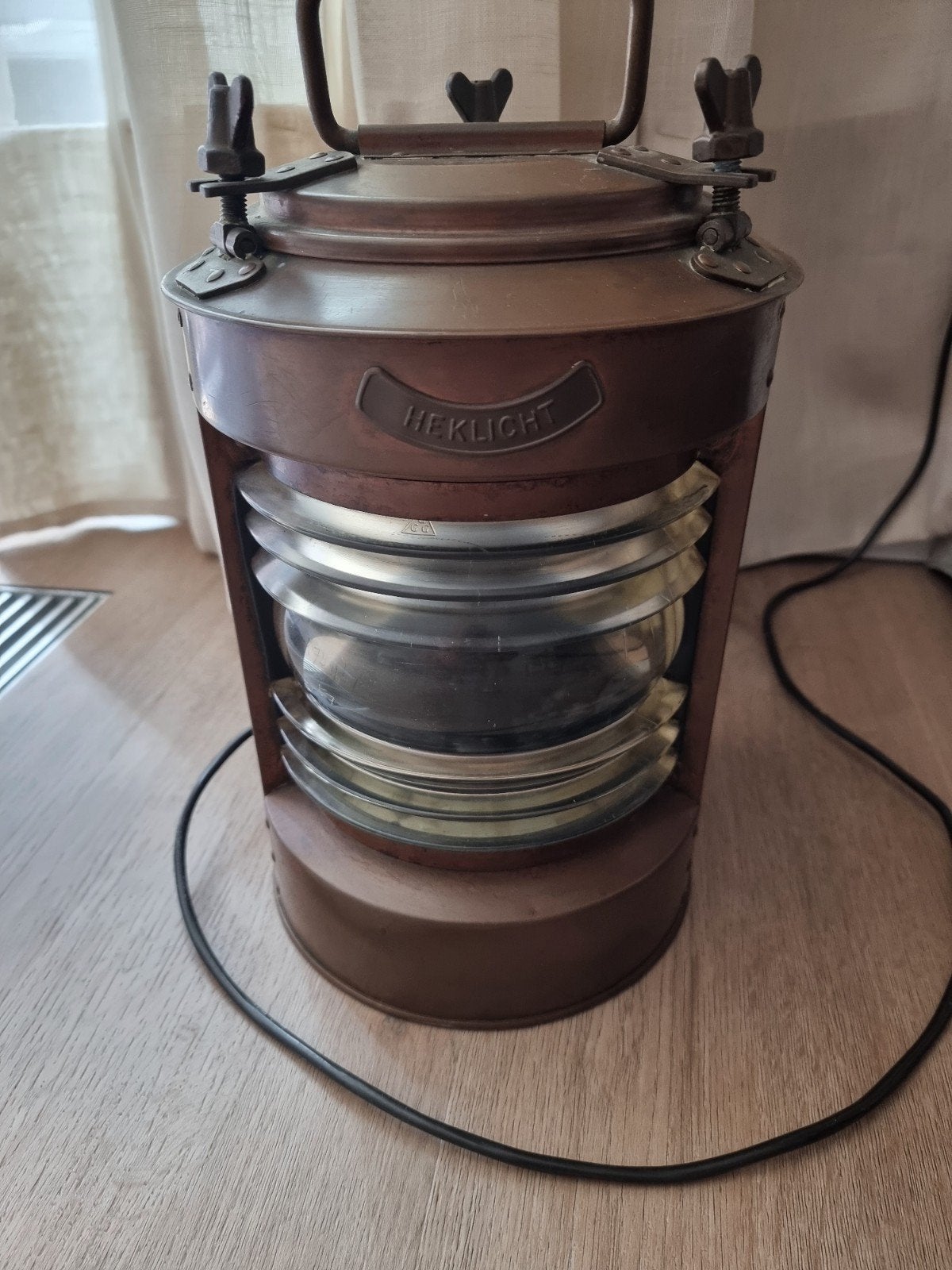 Antieke koperen scheepslamp, Antiek en Kunst, Ophalen