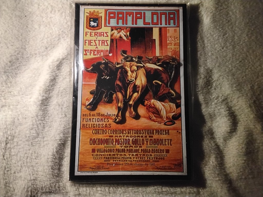 1911 Pamplona San Fermín Festival tin sign, Ophalen of Verzenden, Gebruikt, Overige typen
