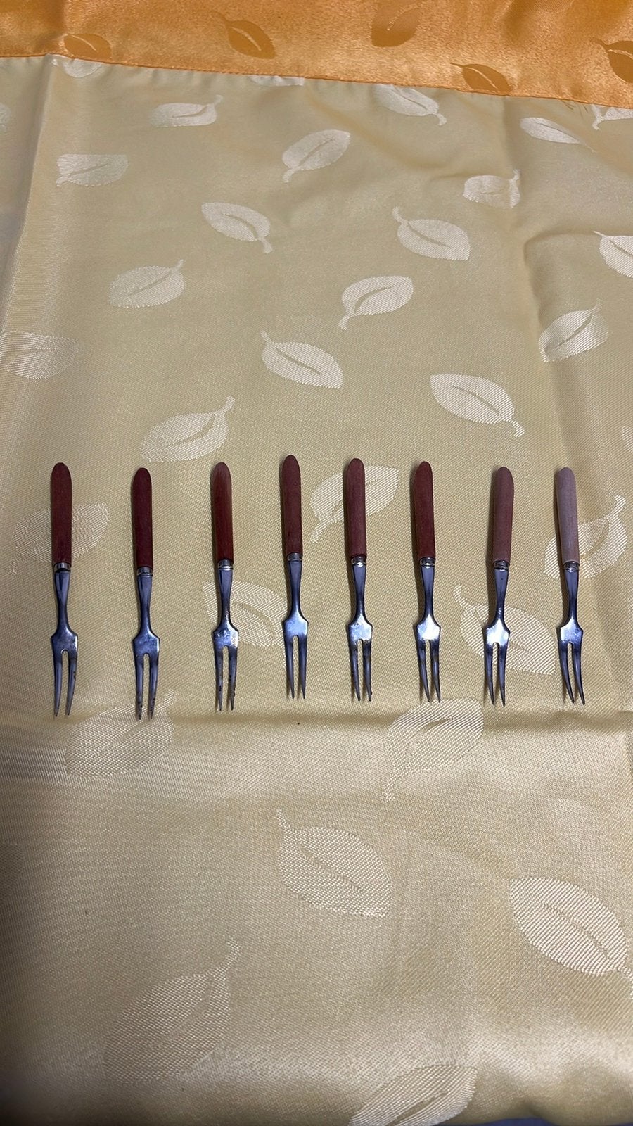 Vintage 8 stuks Cocktail vorkjes met houten handvat, Verzamelen, Ophalen of Verzenden, Huis en Inrichting