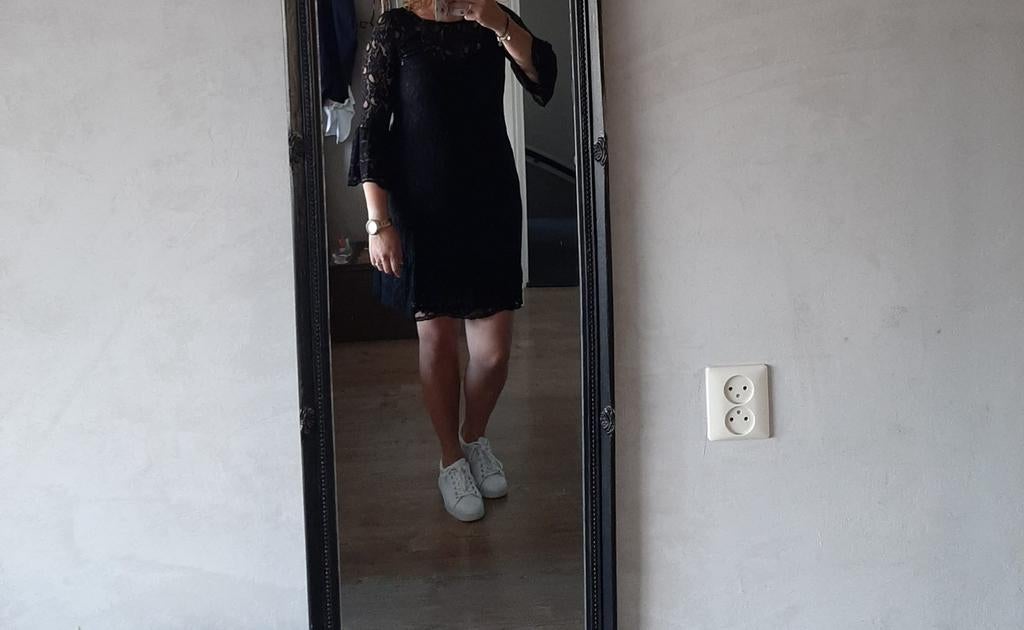 Feestelijke jurk kant ladress mt m 38 40, Kleding | Dames, Jurken, Maat 38/40 (M), Verzenden, Zwart, Zo goed als nieuw