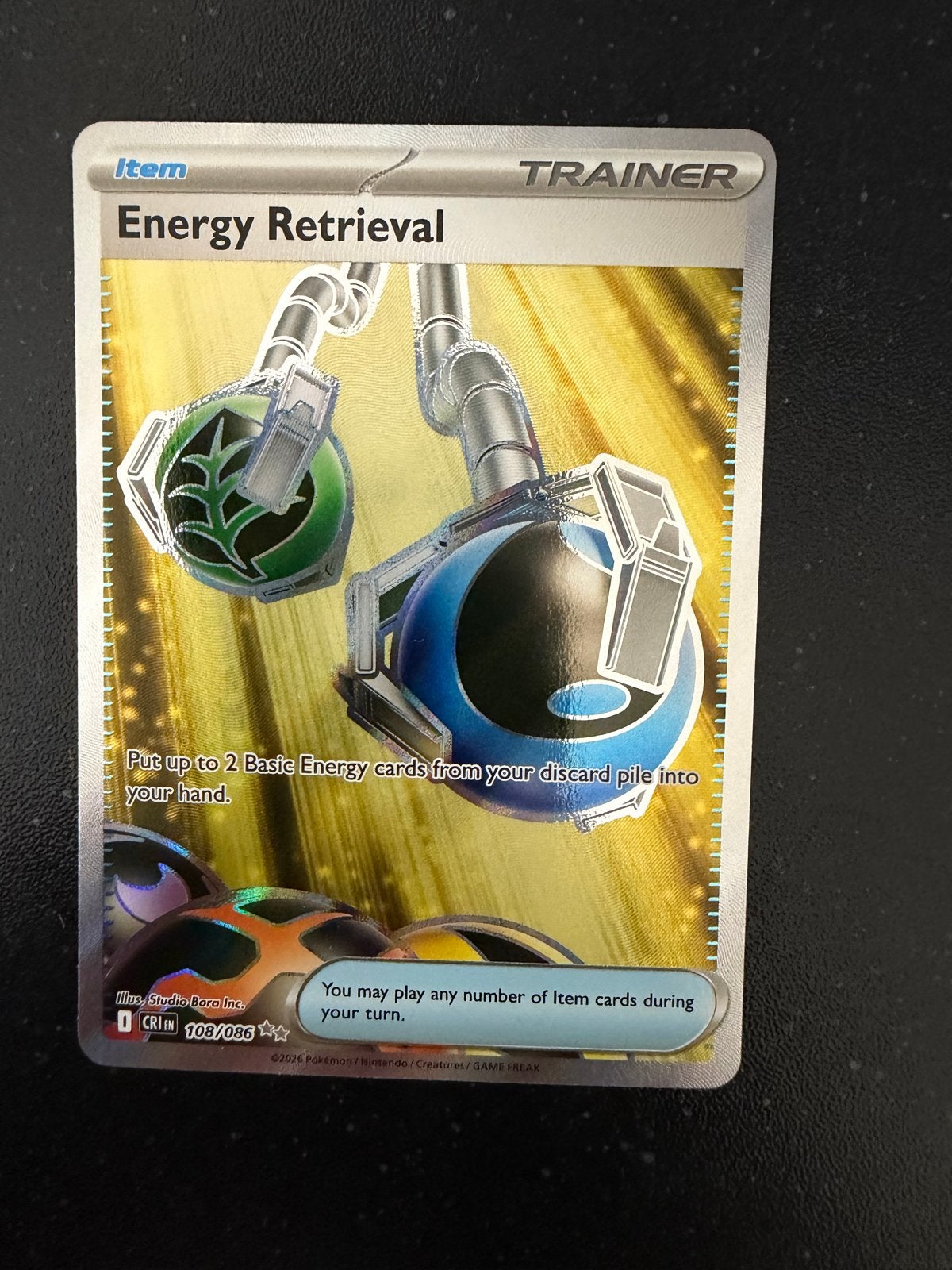 Pokémon TCG Energy Retrieval (Gold Secret Rare) 108/086, Ophalen of Verzenden, Zo goed als nieuw, Losse kaart, Foil