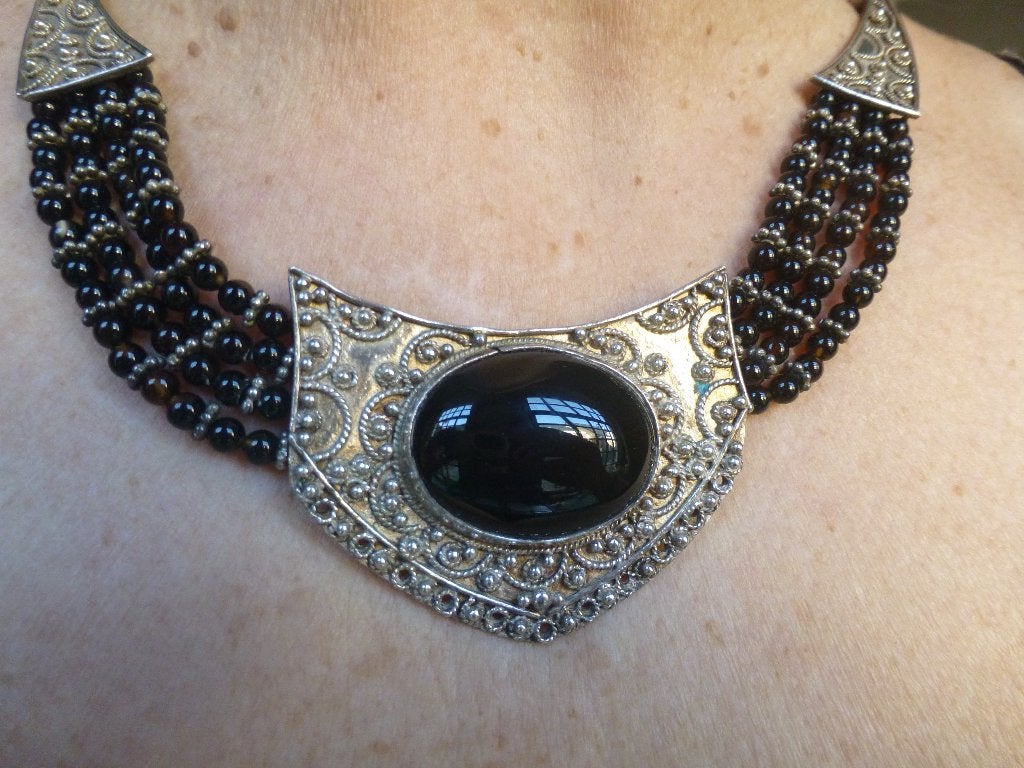 Zilveren Orientaals Collier Onyx meesterteken:Zeynep Erol, Verzenden, Zwart, Zo goed als nieuw, Met edelsteen