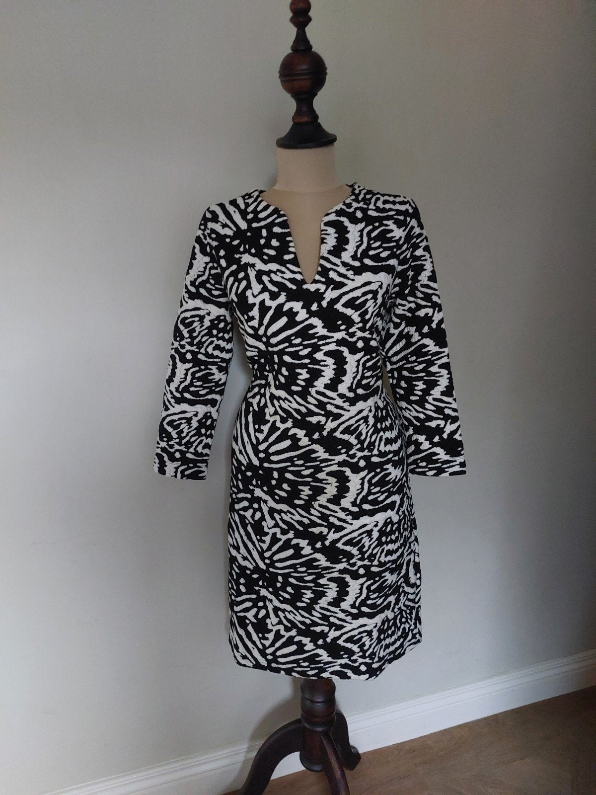 Vanilia Jacquard Jurk Zwart Wit Maat M Driekwart Mouw, Maat 38/40 (M), Meerkleurig, Vanilia, Ophalen of Verzenden