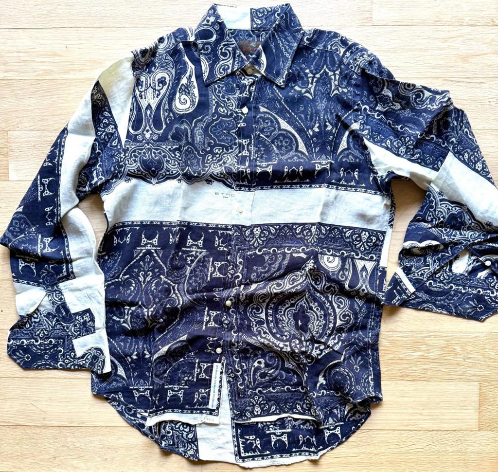Etro Milano linnen overhemd, Ophalen of Verzenden, Zo goed als nieuw, Blauw, Halswijdte 43/44 (XL)