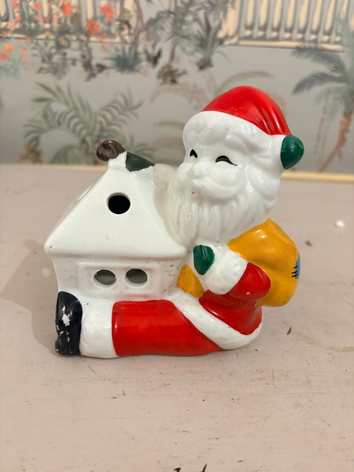 Vintage Kerstman Keramiek Waxinelichthouder – Jaren 70/80, Ophalen of Verzenden, Zo goed als nieuw