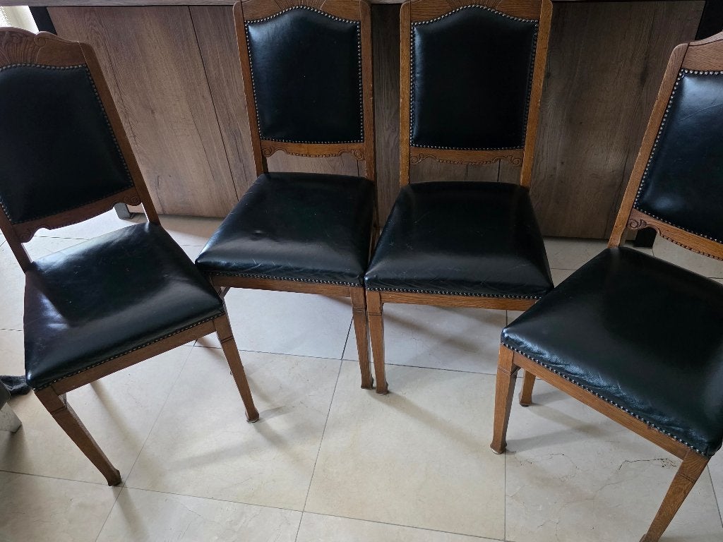 Leren stoelen, Huis en Inrichting, Ophalen, Gebruikt, Zwart, Hout