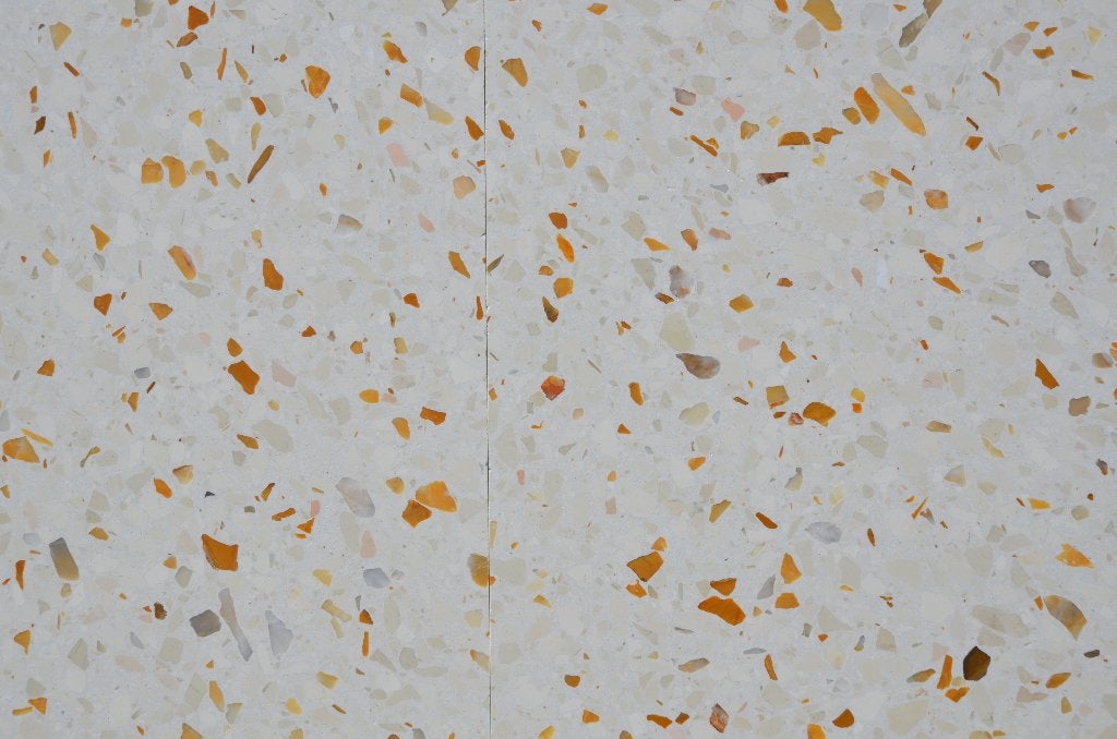 Terrazzo tegels 40x40 en 60x60 wit/geel granito Sovicille, 60 cm of meer, Nieuw, Ophalen of Verzenden, 10 m² of meer
