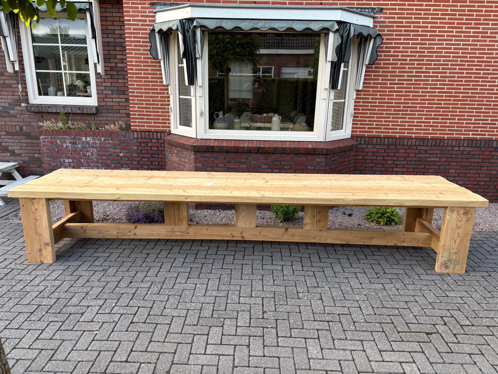 Prachtige zeer grote landelijke style stamtafel, Tuin en Terras, Tuintafels, Ophalen of Verzenden, Zo goed als nieuw, Rechthoekig
