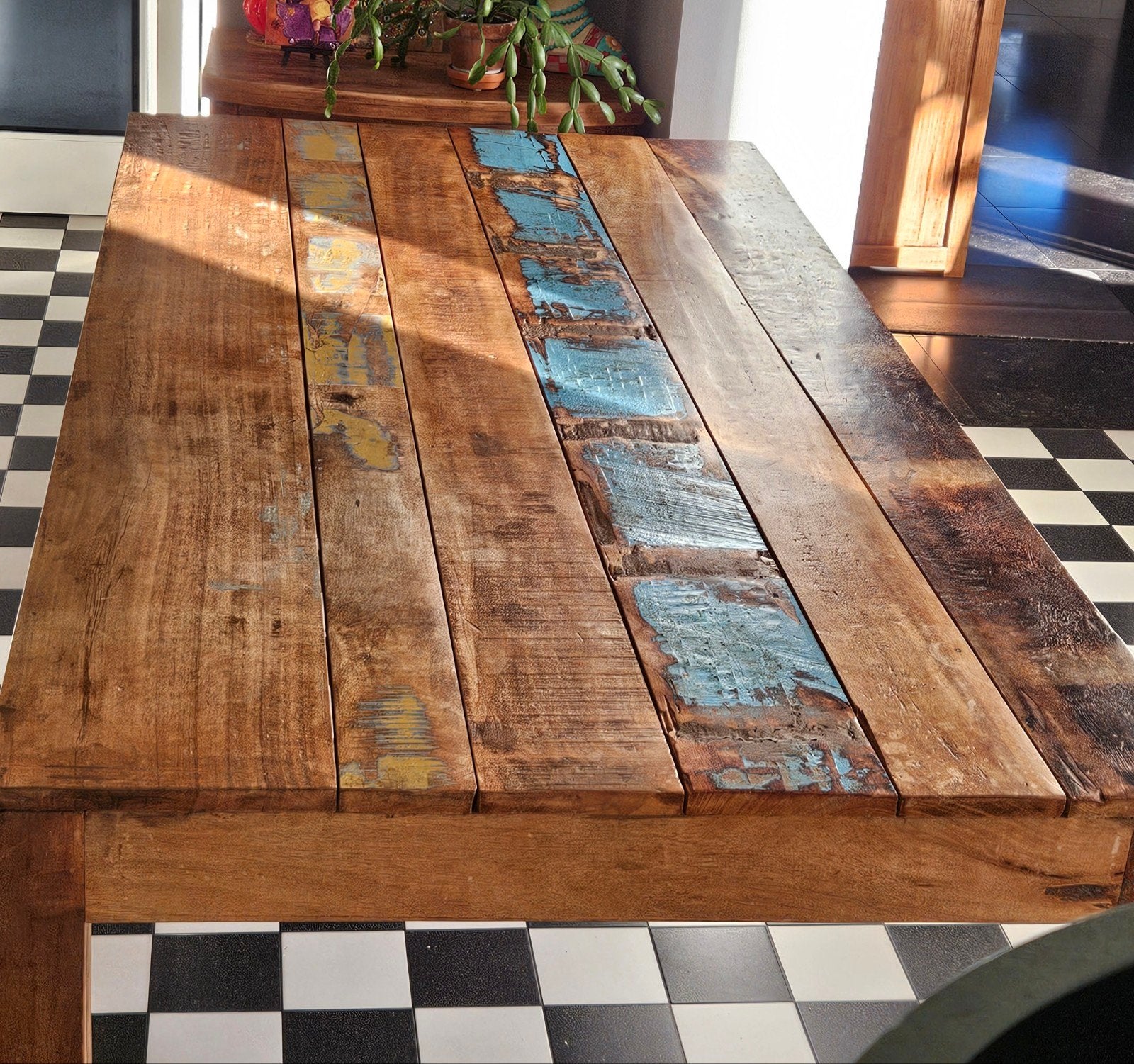 Vintage Sloophouten Tafel  91 x 180 x 75,7 cm, Ophalen, Gebruikt, Vintage, Industrieel, 50 tot 100 cm
