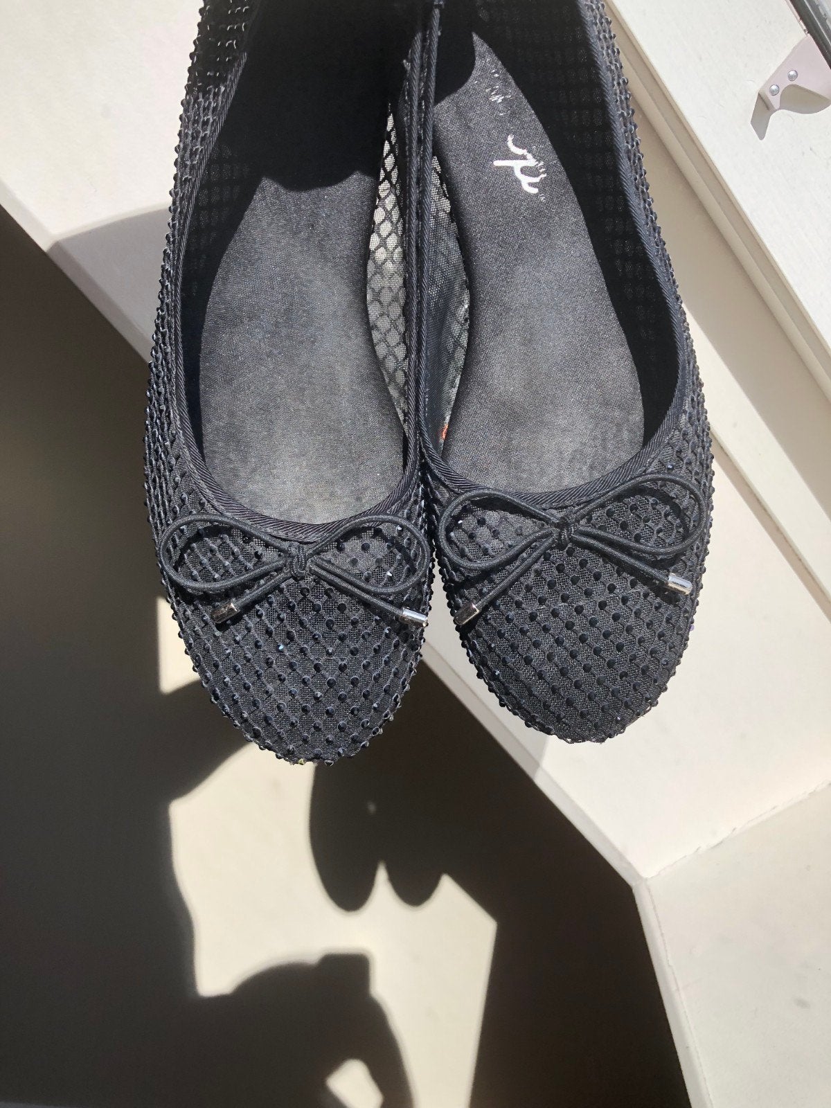 Ballerina's Zwart met Strass & Strik (Maat 40), Ophalen of Verzenden, Gedragen, Zwart, Ballerina's