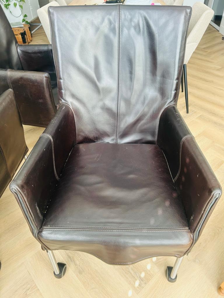 Goossens eetkamerstoelen bruin runderleer, Ophalen, Gebruikt, Bruin, Leer