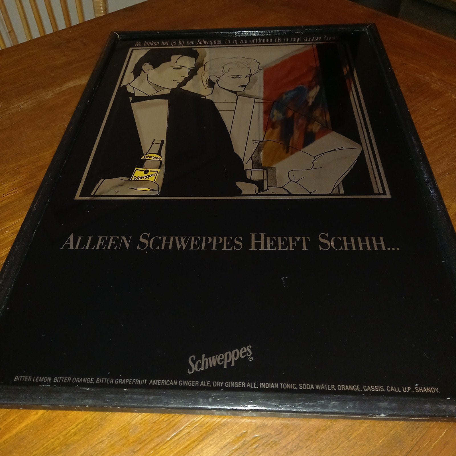 Schweppes reclamespiegel "Koppel" (1984) 80s Pop Art / Nag, Ophalen of Verzenden, Gebruikt, Reclamebord