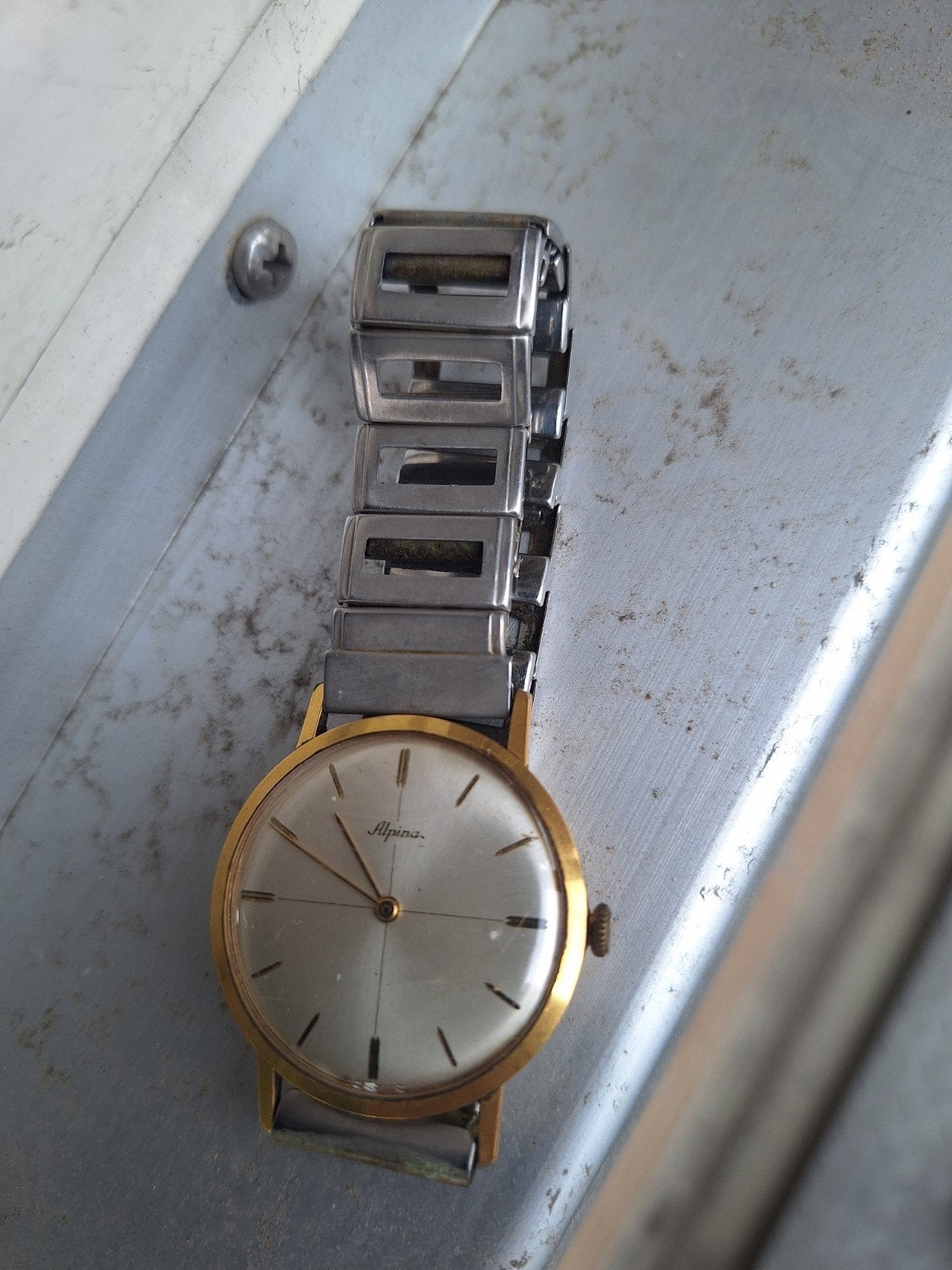 Prachtig Vintage Alpina Herenhorloge Jaren 50/60 Mechanisch, Ophalen of Verzenden, Leer, Overige merken