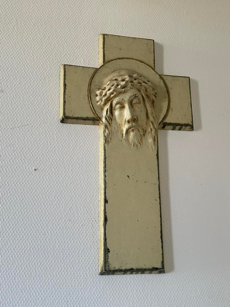 Groot Art Deco Jezus Kruis - Vintage Metaal, Antiek en Kunst, Ophalen of Verzenden
