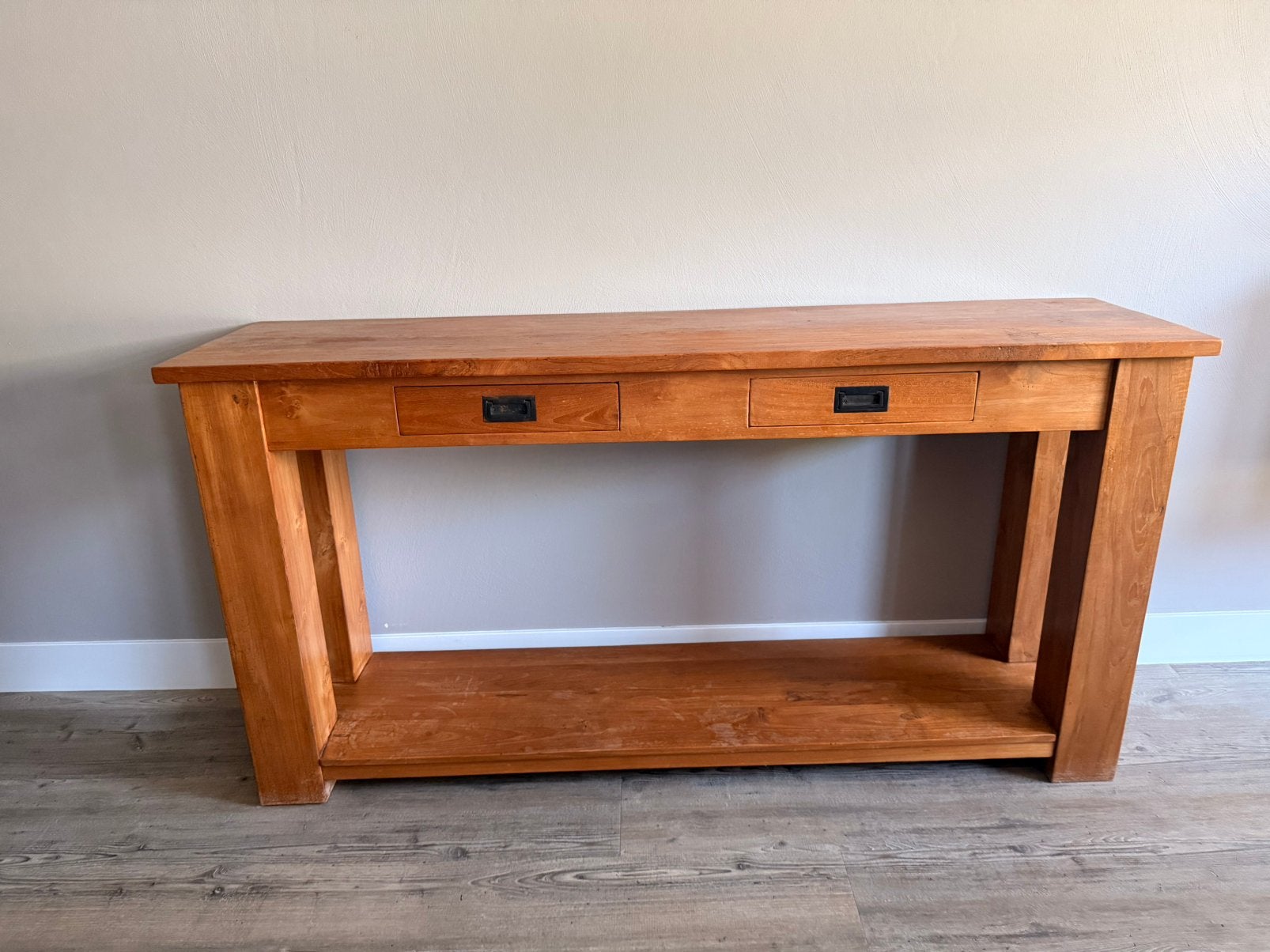 Side table/ sidetable van massief teakhout, Ophalen, 100 tot 150 cm, Eikenhout, Zo goed als nieuw