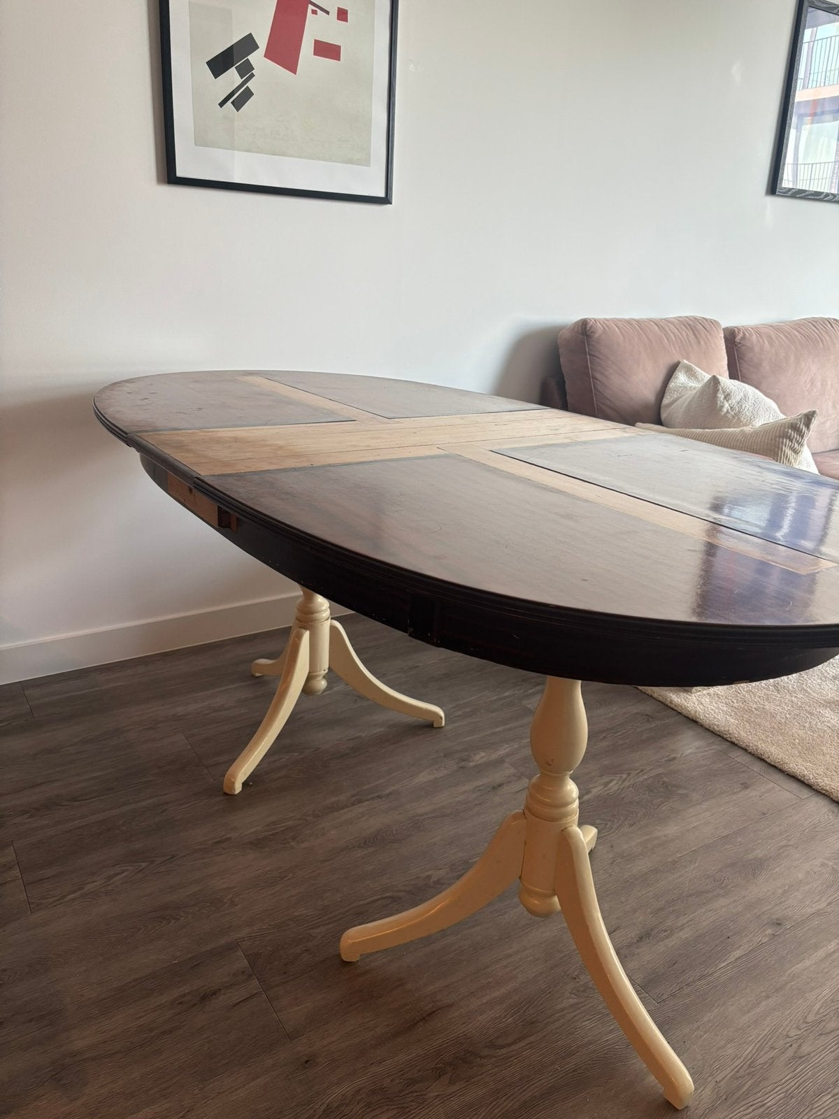 Vintage houten tafel (+4 stoelen), Zo goed als nieuw, 150 tot 200 cm, Rechthoekig, 50 tot 100 cm