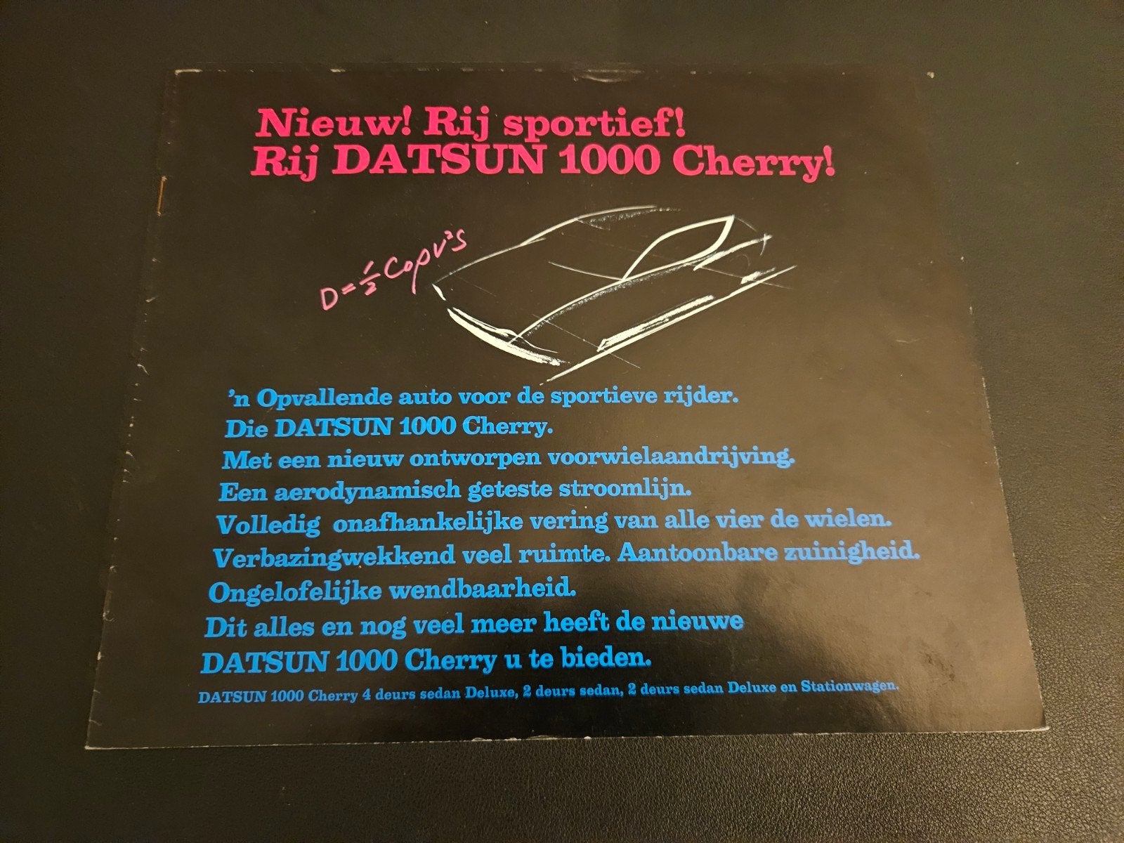 Brochure Datsun 1000 Cherry, Ophalen of Verzenden, Zo goed als nieuw, Overige merken