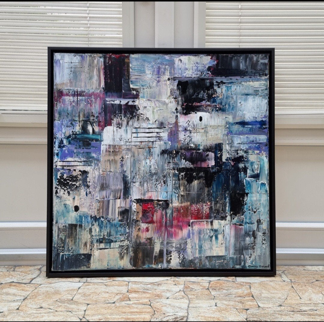 Handgeschilderd abstract kleurrijk schilderij 70x70, Ophalen