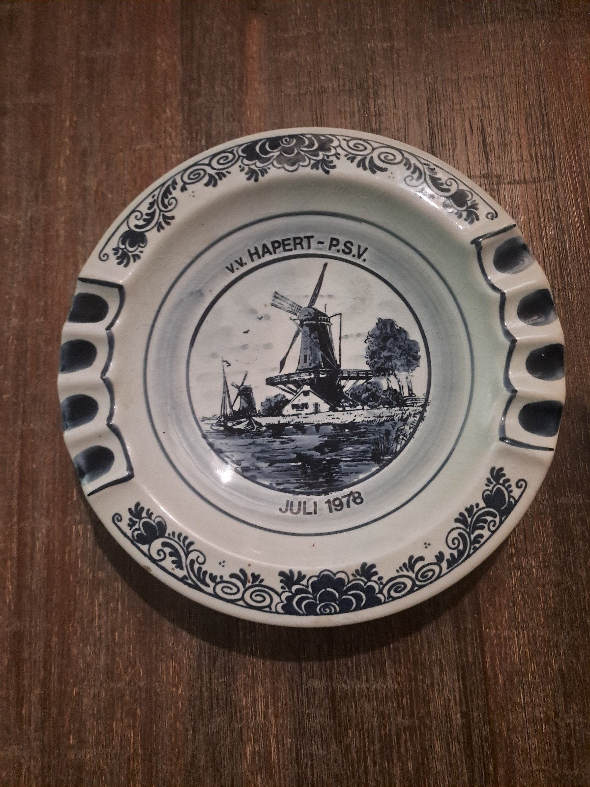 Delfts Blauw Asbak V.V. Hapert - P.S.V. Juli 1978, Antiek en Kunst, Ophalen of Verzenden