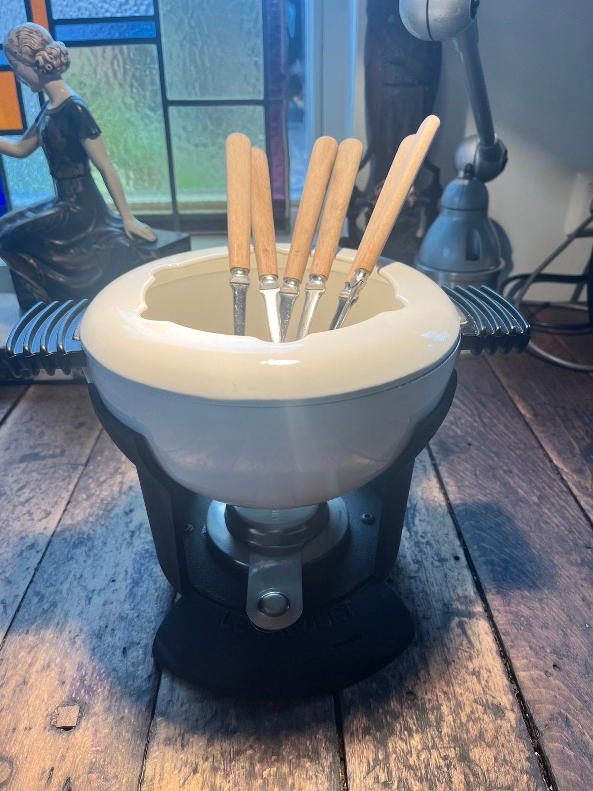 Le creuset fondeu set, Ophalen of Verzenden, Zo goed als nieuw, Brander, Fondueset
