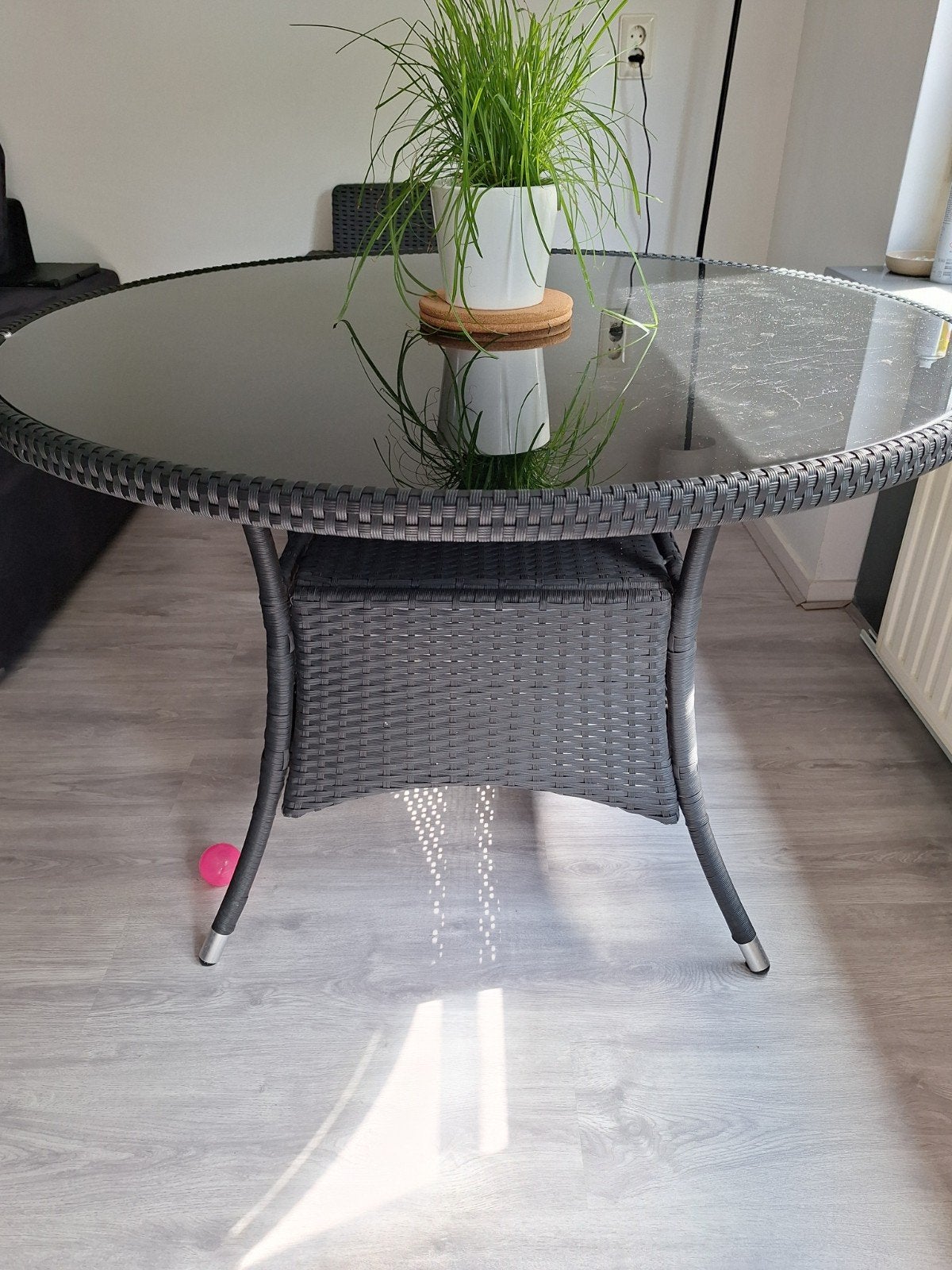 tuintafel met glassen blad, Tuin en Terras, Ophalen, Gebruikt, Rond