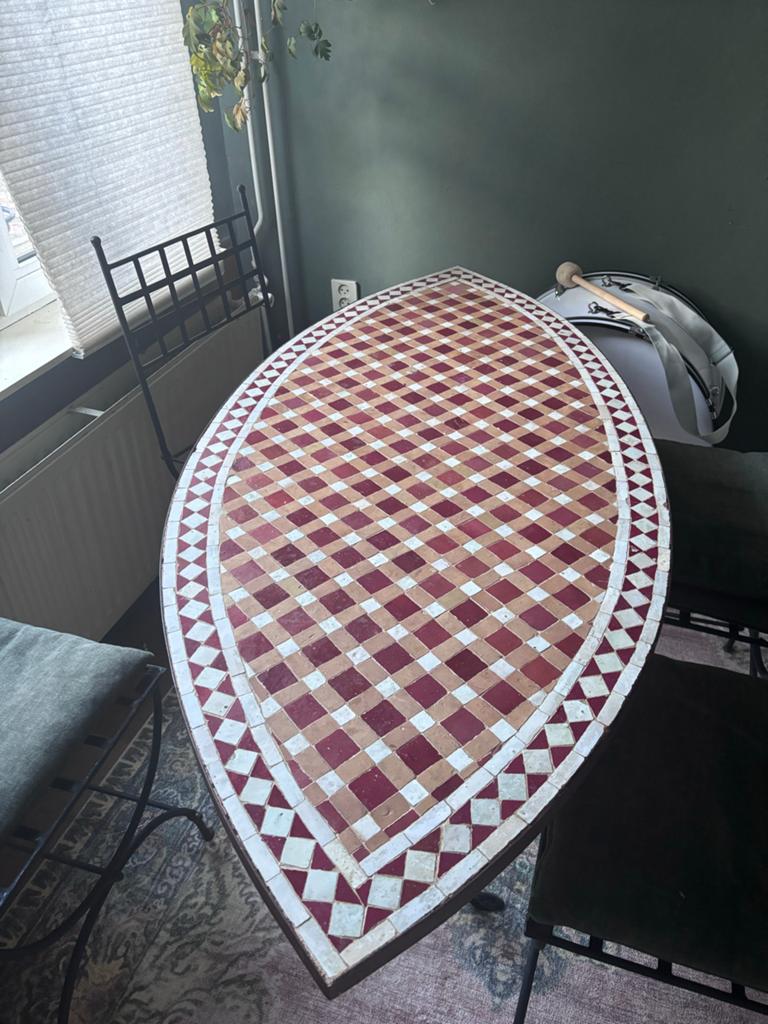 Handgemaakte Marokkaanse Mozaïek Tafel - Ovaal, Gebruikt, 100 tot 150 cm, Metaal, Ovaal