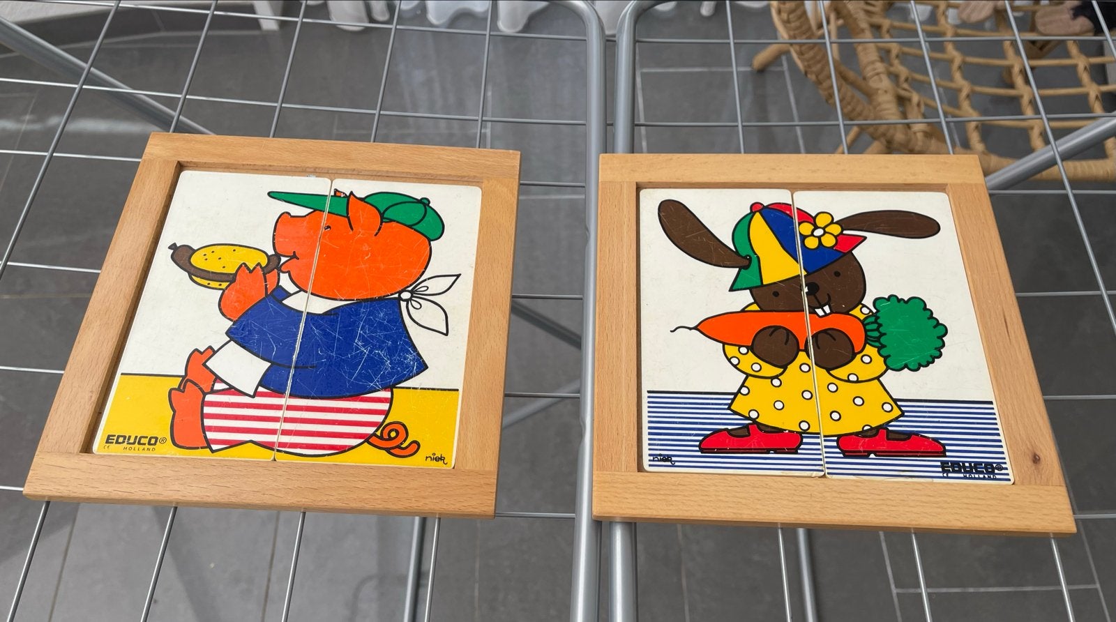 Educo houten puzzels - Varken en Konijn, Kinderen en Baby's, Speelgoed | Kinderpuzzels, Ophalen of Verzenden, Minder dan 10 stukjes