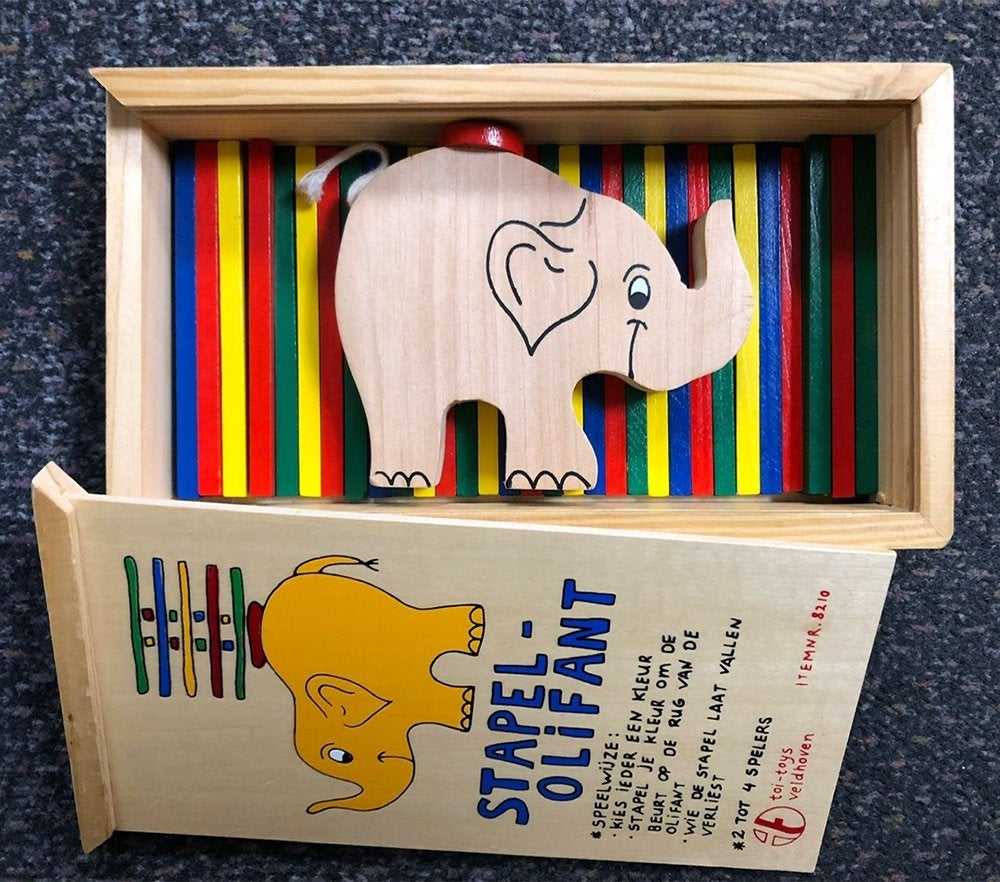 Stapel-olifant - spel hout - fijne motoriek - als nieuw!, Ophalen of Verzenden, Zo goed als nieuw, Overige typen
